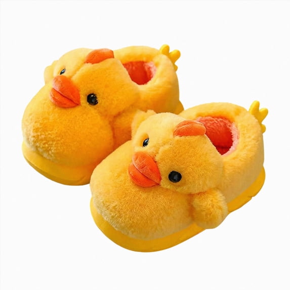 NIEWTR Cute Plush Chick Duck Slippers Toddler Boys Girls Warm Slippers Boots Kids Fuzzy Winter Indoor Bedroom Household Home Shoes