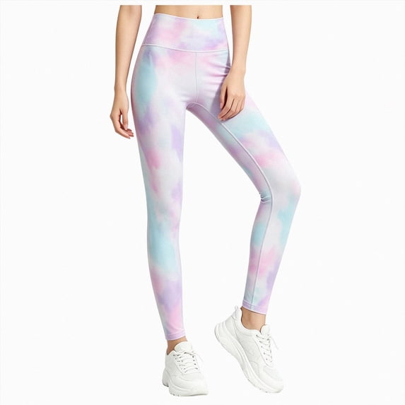 NIEWTR Cute Printed Girls Stretch Ankle Leggings Ankle Length Girl’s Athletic Leggings with Pockets Kids Teen Dance Yoga Workout Running Pants(B-Light Purple,9-10 Years)