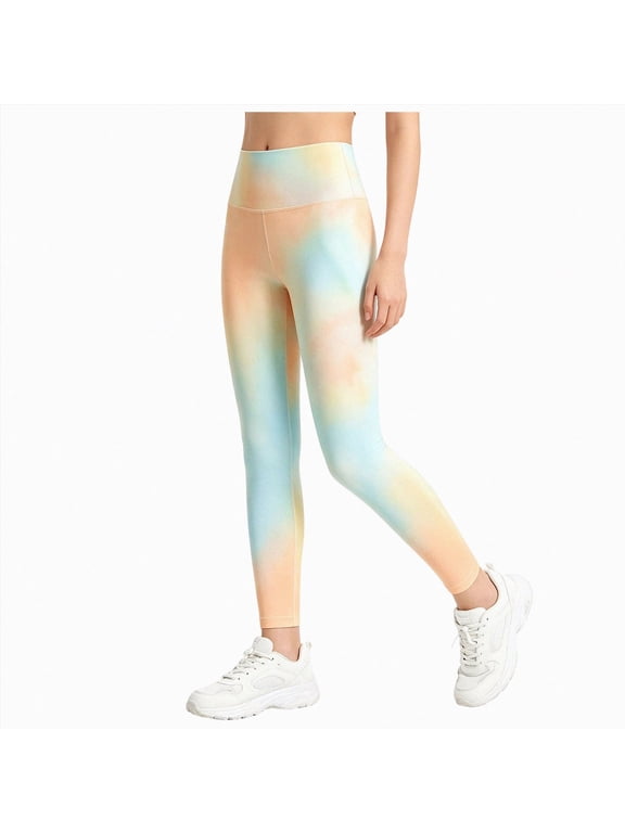 Cute Printed Girls Stretch Ankle Leggings Ankle Length Girl’s Athletic Leggings with Pockets Kids Teen Dance Yoga Workout Running Pants(B-Yellow,5-6 Years)