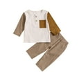 thumbnail image 1 of NIEWTR Fall Winter Toddler Baby Boy Clothes 2Pcs Color Block Crewneck Sweatshirt Pullover and Pants Sweatsuit Little Boy Clothing (6-12 Months,Khaki), 1 of 6