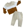 thumbnail image 1 of NIEWTR Fall Winter Toddler Baby Boy Clothes 2Pcs Color Block Crewneck Sweatshirt Pullover and Pants Sweatsuit Little Boy Clothing(6-12 Mouths ,Beige), 1 of 3
