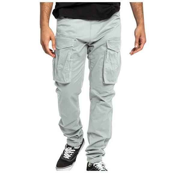 NIEWTR Fleece Elastic Bottom Cargo Pants with Pockets, Relaxed Fit, Moisture Wicking, Breathable，Drawstring Casual Pants (Light Gray,XL)