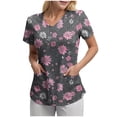 thumbnail image 1 of NIEWTR Floral Print V Neck Scrub Tops for Women Comfortable Medical Work Shirts with Pockets Moisture Wicking(Dark Gray,2XL), 1 of 5