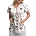thumbnail image 1 of NIEWTR Floral Print V Neck Scrub Tops for Women Comfortable Medical Work Shirts with Pockets Moisture Wicking(White,XL), 1 of 5