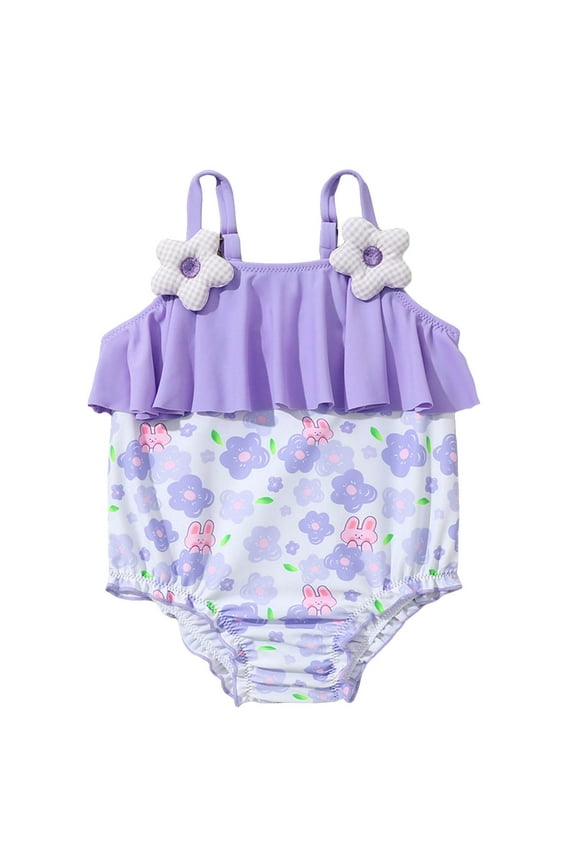 Flower Swimsuit Children's Swimsuit Baby Girls Summer Foreign Trade Border Children 6M 12M 24M 36M Swimsuit Swimwear Beach Bathing Suit for Summer Vacation 6-12 Months Purple