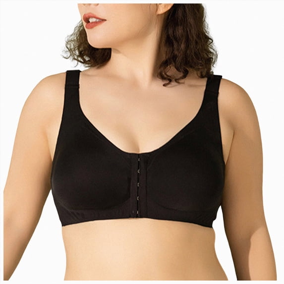 NIEWTR Front Closure Bras for Older Women, No Underwire Comfort Bras | Front Closure Bras for Women, No Underwire, Soft, Wireless Snap Closing (Black,95D)