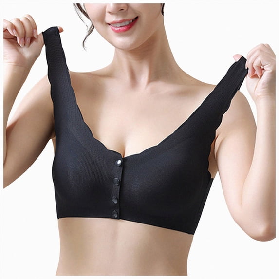 NIEWTR Front Closure Bras for Women No Underwire Comfortable Full Coverage Front Closure Bralettes Wireless Wirefree Everyday Bras Complexion(Black,3XL)
