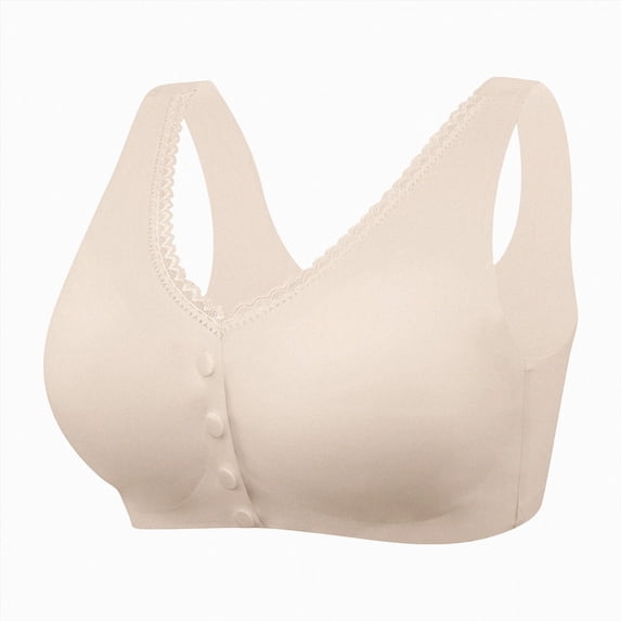 NIEWTR Front Closure Bras for Women Full Coverage No Underwire Seniors Soft Comfortable Support Push Up Bralettes(Beige,3XL)