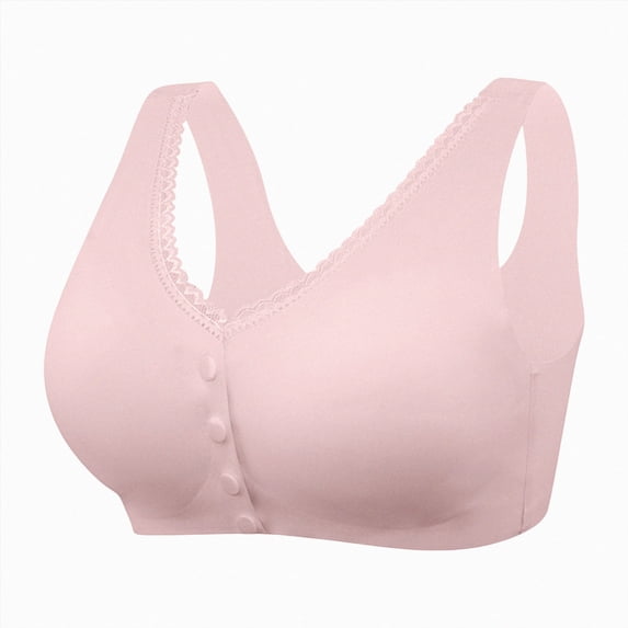 NIEWTR Front Closure Bras for Women Full Coverage No Underwire Seniors Soft Comfortable Support Push Up Bralettes(Pink,L)