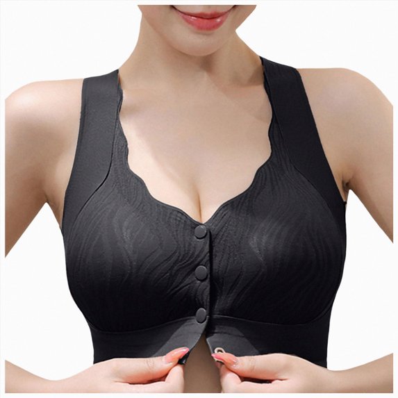 NIEWTR Front Closure Bras for Women, Full Coverage Wireless Bralettes, Soft Support Everyday Bras(Black,2XL)