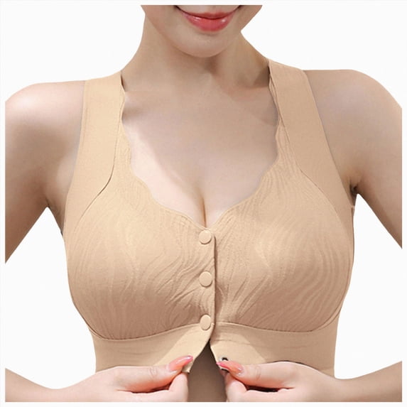 NIEWTR Front Closure Bras for Women, Full Coverage Wireless Bralettes, Soft Support Everyday Bras(Khaki,2XL)
