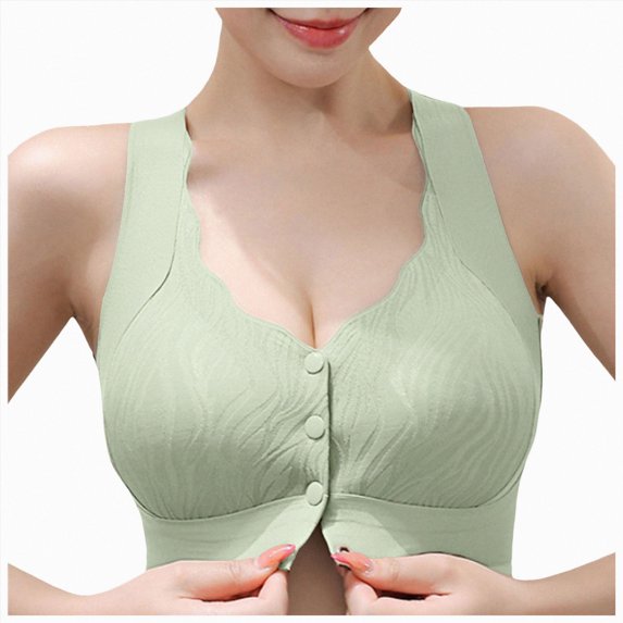 NIEWTR Front Closure Bras for Women, Full Coverage Wireless Bralettes, Soft Support Everyday Bras(Light Green,XL)
