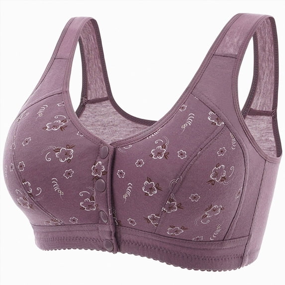 NIEWTR Front Closure Bras for Women No Underwire Comfort Lace Older Senior Wireless Snap Closing Bra(Purple,3XL)