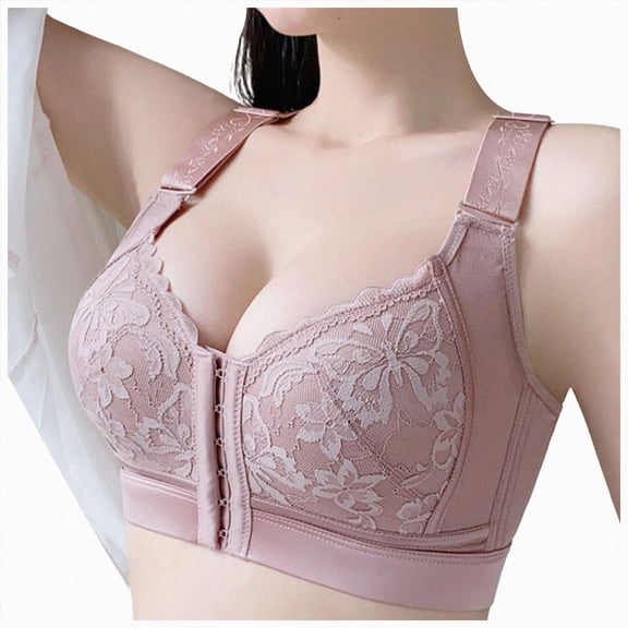 NIEWTR Front Closure Bras for Women No Underwire Comfortable Full Coverage Front Closure Bralettes Wireless Wirefree Comfort Bras(Pink,75C)