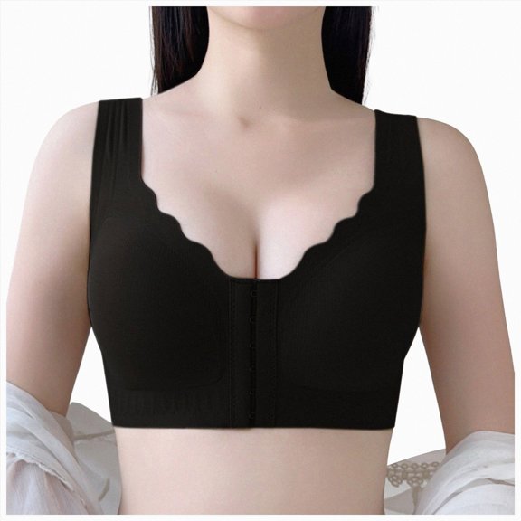 NIEWTR Front Closure Bras for Women No Underwire Comfortable Full Coverage Front Closure Bralettes Wireless Wirefree Everyday Bras(Black,2XL)