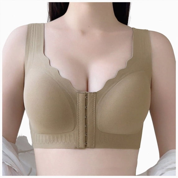 NIEWTR Front Closure Bras for Women No Underwire Comfortable Full Coverage Front Closure Bralettes Wireless Wirefree Everyday Bras(Khaki,3XL)