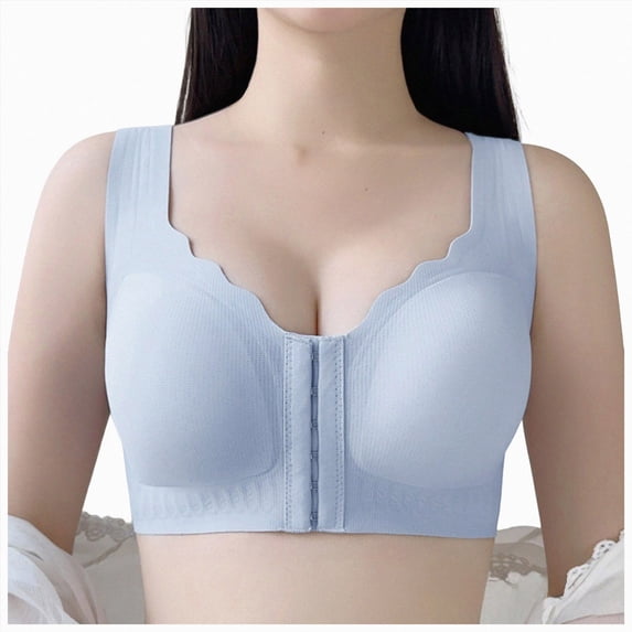 NIEWTR Front Closure Bras for Women No Underwire Comfortable Full Coverage Front Closure Bralettes Wireless Wirefree Everyday Bras(Light Blue,M)