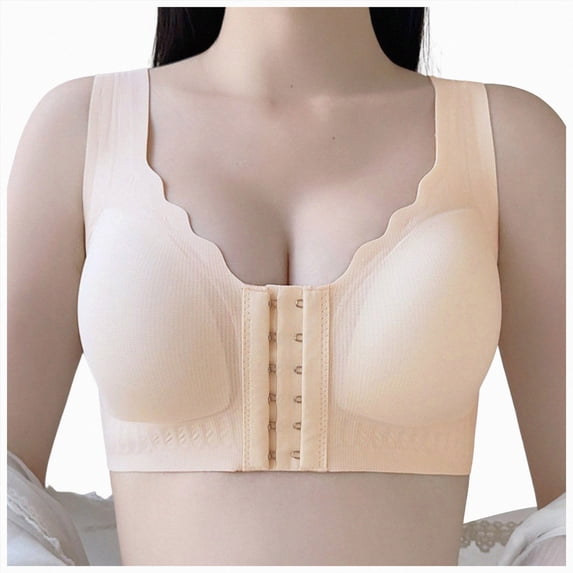 NIEWTR Front Closure Bras for Women No Underwire Comfortable Full Coverage Front Closure Bralettes Wireless Wirefree Everyday Bras(Pink,XL)