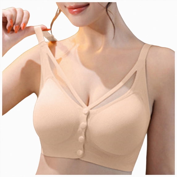 NIEWTR Front Closure Jelly Bras for Women Wireless No Underwire Full Coverage Seamless Comfort Support Mastectomy Bra(Beige,6XL)