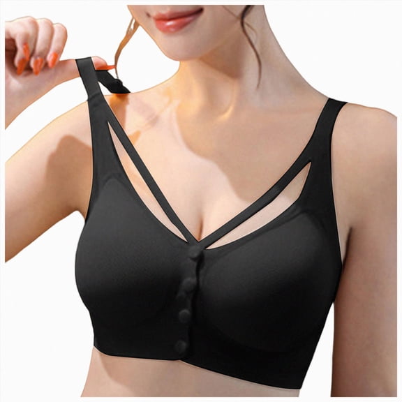 NIEWTR Front Closure Jelly Bras for Women Wireless No Underwire Full Coverage Seamless Comfort Support Mastectomy Bra(Black,3XL)