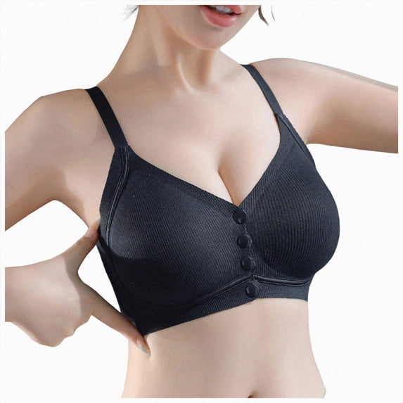 NIEWTR Front Closure Wireless Bras for Women No Underwire Compression Support Adjustable Straps Everyday Comfort Bra(Black,L)