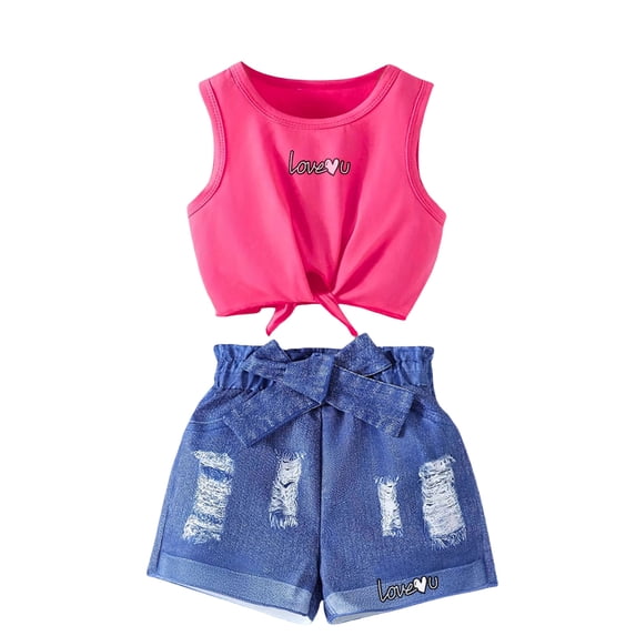 NIEWTR Gift Ready Summer 2Pcs Outfits Set for Toddler Girls – Cute Flower Short Sleeve T-Shirt & Pants Summer 2Pcs Gift Outfits Set 2Pcs Summer Gift Set 9-10 Years,Pink