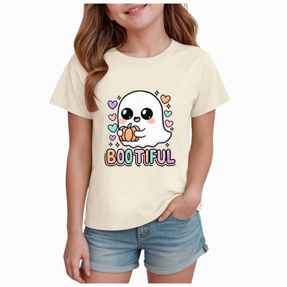 NIEWTR Girl Clothes Halloween Cute and Fun Colorful Cute Print T Shirt Fashion Short Sleeved T Shirt Casual and Simple Printed Short Sleeved Top,