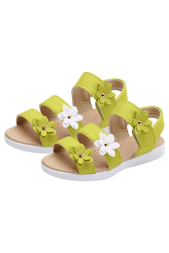 Girl's Everyday Sandals Soft Comfort Cute Bow Flat Casual Summer Shoes Toddler Little Kid(Yellow,8)