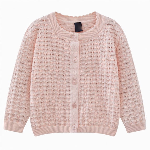 NIEWTR Girl's Knit Cardigan Long Sleeve Spring Fall Winter Button Up Sweater Coat Kids Fall Clothes Girls Cardigan Sweater(A-Pink,1-2 Years)