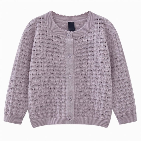 NIEWTR Girl's Knit Cardigan Long Sleeve Spring Fall Winter Button Up Sweater Coat Kids Fall Clothes Girls Cardigan Sweater(A-Purple,3-4 Years)