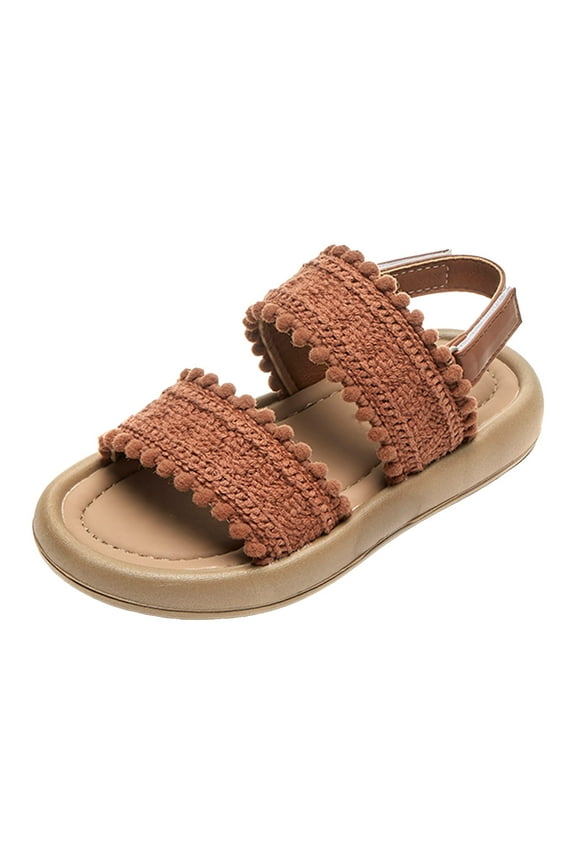 Girl's Summer Beach Sandals Soft Sole T-Strap Flat Sandal(Brown,13.5)