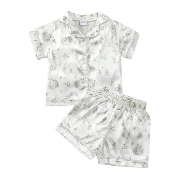 NIEWTR Girls 2 Piece Pajamas Set Button Down Pjs Ruffle Sleepwear Soft Comfortable Loungewear size 7-8(White,3-4 Years)