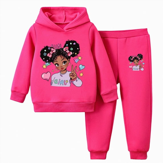 NIEWTR Girls 2PC Outfits Set Kids Spring Autumn Winter Hoodie Sweatshirts and Jogging Sweatpants Comfortable and Warm Set Cute Cartoon Print Two Piece Set 2Y 3Y 4Y 5Y 6Y 7Y 8Y