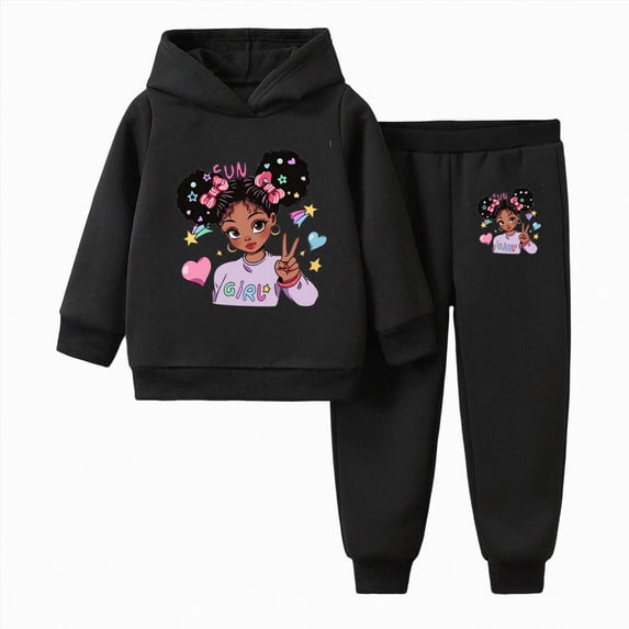 NIEWTR Girls 2PC Outfits Set Kids Spring Autumn Winter Hoodie Sweatshirts and Jogging Sweatpants Comfortable and Warm Set Cute Cartoon Print Two Piece Set 2Y 3Y 4Y 5Y 6Y 7Y 8Y