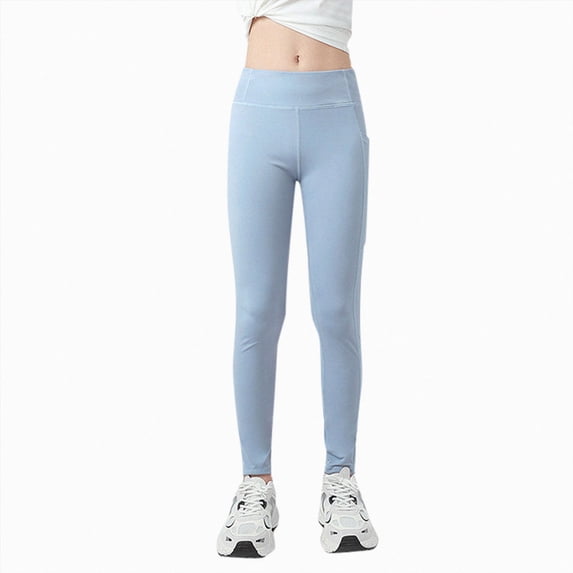 NIEWTR Girls Athletic Leggings Kids Dance Running Yoga Pants Workout Active Dance Tights Girls Athletic Leggings Kids High Waisted Dance Pants Yoga Workout Running (A-Light Blue,13-14 Years)
