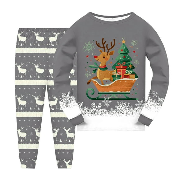 NIEWTR Girls Boys Christmas Pajamas Toddler Boy Kids Holiday Pajamas Set Santa PJS Winter Sleepwear Children Clothes Xmas Set (7-8 Years,Grey)