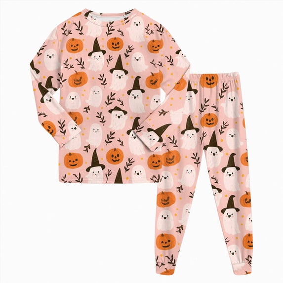 NIEWTR Girls Boys Halloween Pajamas 2 Piece Graphic Long Sleeve Long Pants Pajama Set Kids Cute Pj Soft Holiday Sleepwear