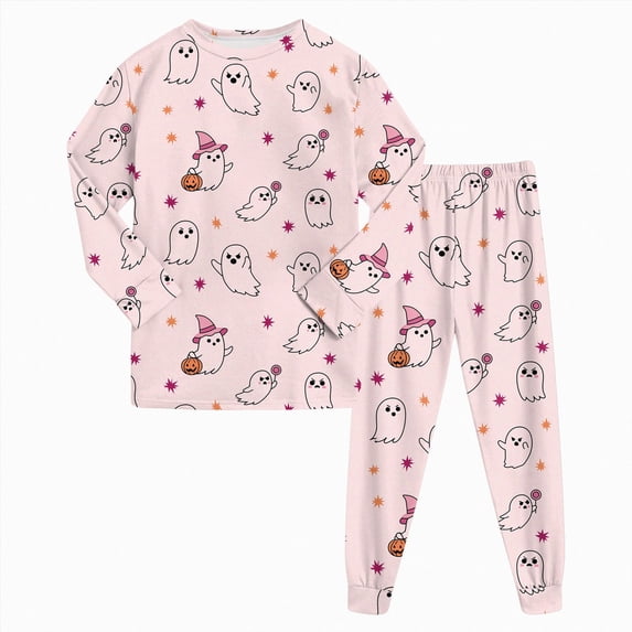 NIEWTR Girls Boys Halloween Pajamas 2 Piece Graphic Long Sleeve Long Pants Pajama Set Kids Cute Pj Soft Holiday Sleepwear