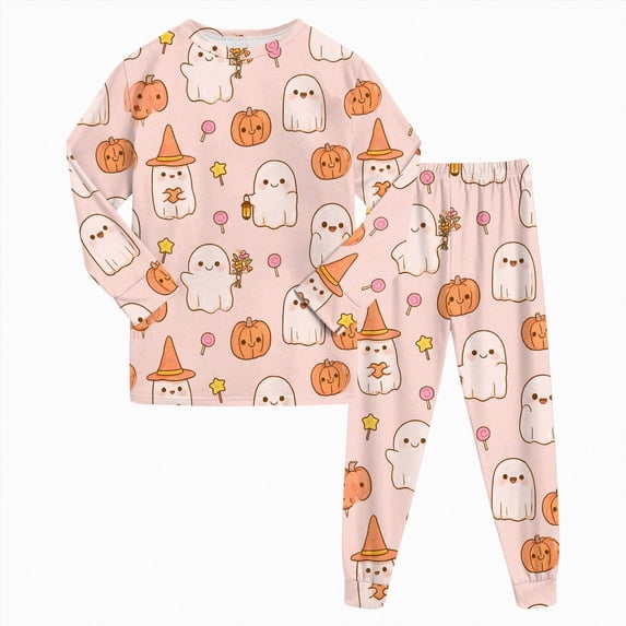 NIEWTR Girls Boys Halloween Pajamas 2 Piece Graphic Long Sleeve Long Pants Pajama Set Kids Cute Pj Soft Holiday Sleepwear