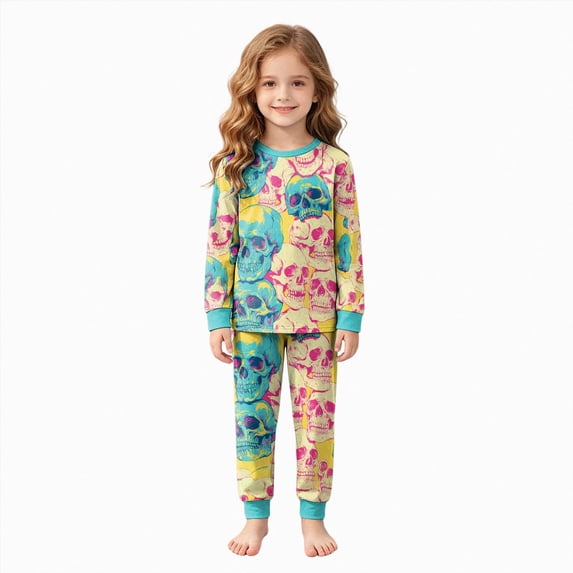 NIEWTR Girls Boys Halloween Pajamas Boys Pjs Set Funny Graphic Print Long Sleeve and Pants Jammies 2 Piece Boys Sleepwear Lounge Clothe Kids Fall Outfits