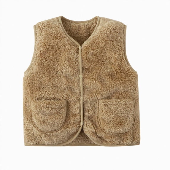 NIEWTR Girls Boys and Toddlers Polar Fleece Vest Jacket Color Warm Sleeveless Coat with Pockets for Children(B-Khaki,1-2 Years)