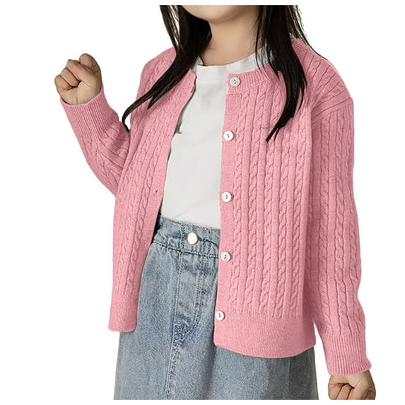 NIEWTR Girls Button up Cardigan Jackets Kids Long Sleeve Cable Knit Sweaters Sweaters for Little Girls Cardigan Sweater Sweater Coat,150,Pink