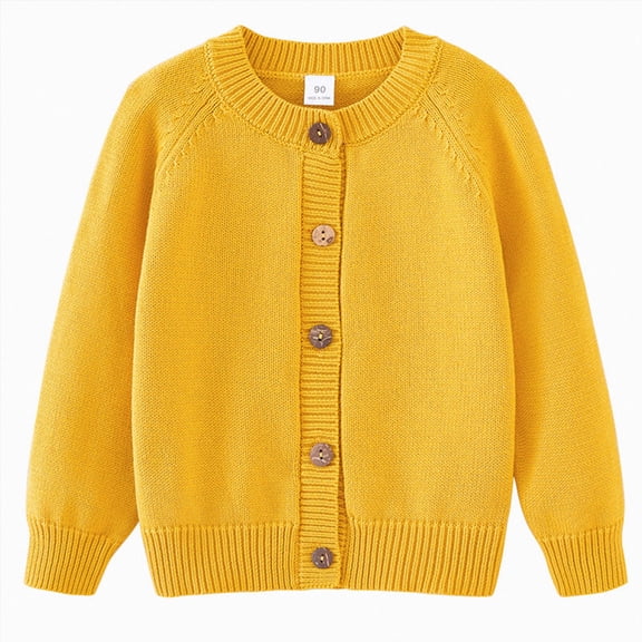 NIEWTR Girls Cable Knit Sweater Cardigans Kids School Uniform Long Sleeve Button Down Fall Jackets for Girl 5-14 Years(A-Yellow,3-4 Years)