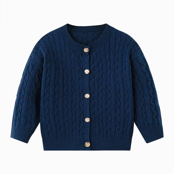 NIEWTR Girls Cardigan Sweater Kids School Uniforms Button Down Knit Sweaters Tops Toddler Plain Warm Fall Winter Jacket(A-Blue,5-6 Years)