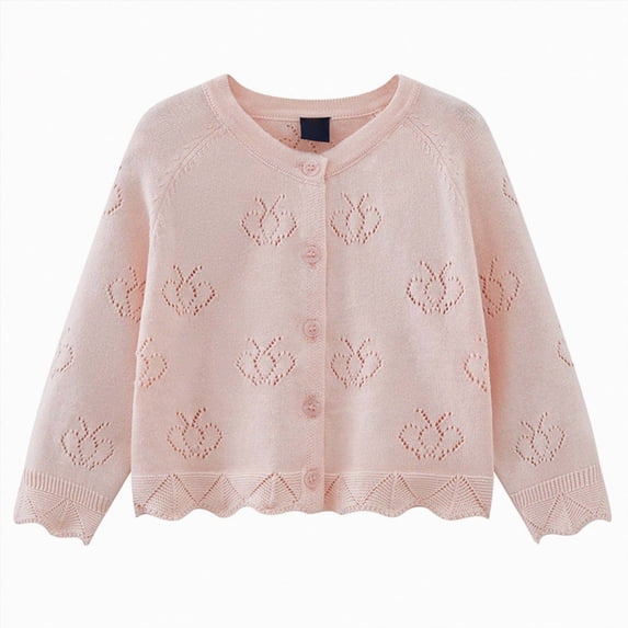 NIEWTR Girls' Cardigan Sweater Long Sleeve Crewneck Button Down Cute Knit Cardigan Fall Clothes 2t 3t 4t 5t 6t 7t(A-Pink,9-12 Months)