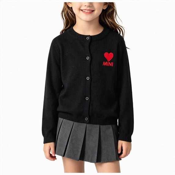 NIEWTR Girls Cardigan Sweater Long Sleeve Cute Bow Button Bolero Toddler Kids Cotton Ruffle Knit Sweater 6-12 Years(A-Black,12-18 Months)