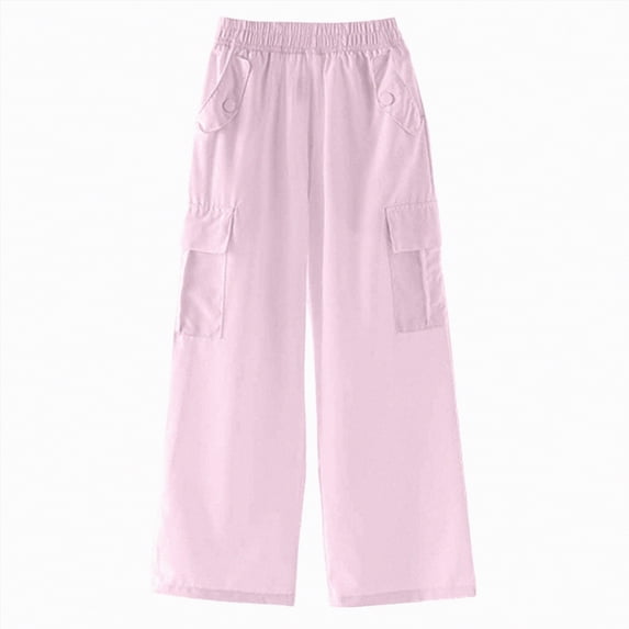 NIEWTR Girls Cargo Baggy Pants Kids Wide Leg Cargo Pants Y2K Street Trousers with Pockets High Waisted Pants(Purple,4-5 Years)