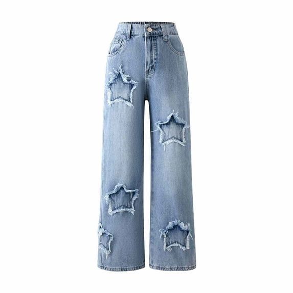 NIEWTR Girls Cargo Jogger Pants High Waisted Flap Pockets Loose Trousers Casual Pants for Kids for Fall and Winter Casual Baggy Wide Leg Denim Pants Casual Wide Leg Cargo Pants,Blue,11-12 Years