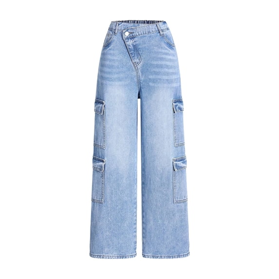 NIEWTR Girls Cargo Pants Wide Leg High Waist Lightweight Baggy Cool Pants Y2K Clothes Cargo Jeans Streetwear Jeans Casual Pants Jeans,12-13 Years