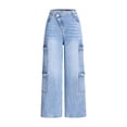 thumbnail image 1 of NIEWTR Girls Cargo Pants Wide Leg High Waist Lightweight Baggy Cool Pants Y2K Clothes Cargo Jeans Streetwear Jeans Casual Pants Jeans,4-5 Years, 1 of 6